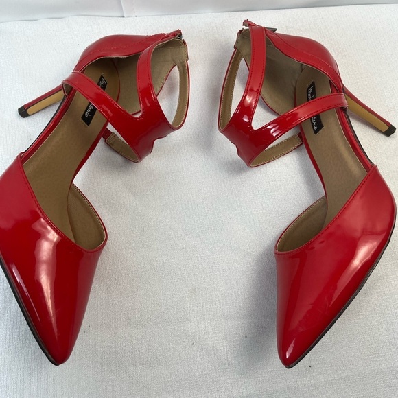 Michael Antonio Womens Red Heels Pointed Toe Patent Leather Sandals Zip Back 8 - Picture 8 of 10